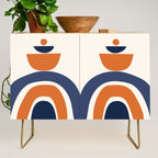 Abstract Shapes 14 in Orange and Navy Blue (Rainbow and Moon Phases Abstraction) Credenza Gallery Image 1
