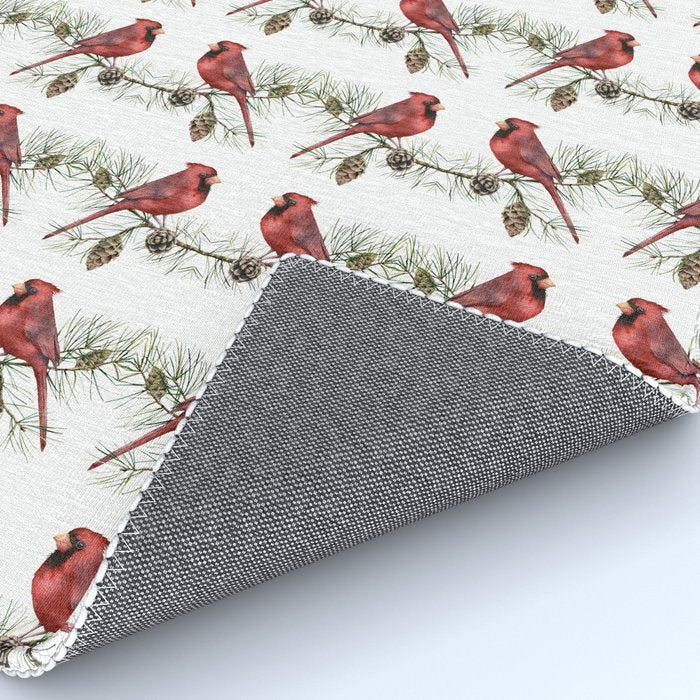 Christmas Red Cardinal Bird and Pine Watercolor Rug Gallery Image 4
