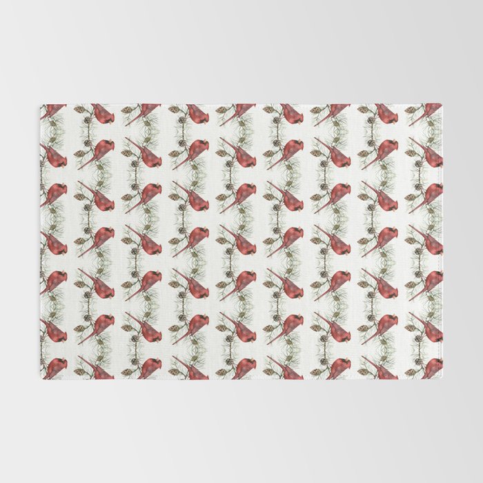 Christmas Red Cardinal Bird and Pine Watercolor Rug Gallery Image 2