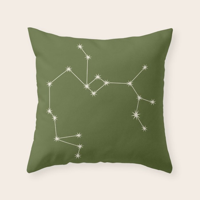 Sagittarius Zodiac Star Constellation Line Art Olive Green Throw Pillow Gallery Image 1