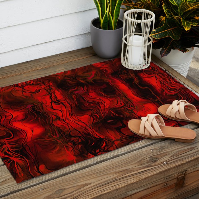 Nervous Energy Grungy Abstract Art  Red And Black Outdoor Rug Gallery Image 2