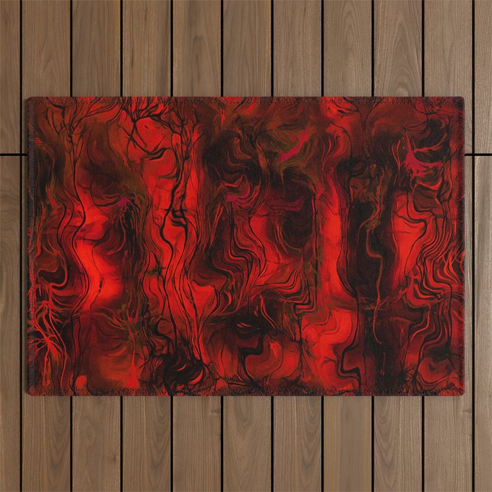 Nervous Energy Grungy Abstract Art  Red And Black Outdoor Rug Gallery Image 1