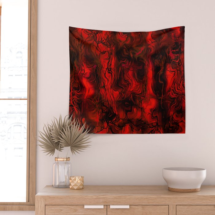 Nervous Energy Grungy Abstract Art  Red And Black Wall Tapestry Gallery Image 2