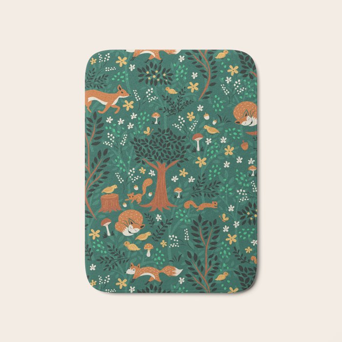 Foxes Playing in the Emerald Forest Bath Mat Gallery Image 1