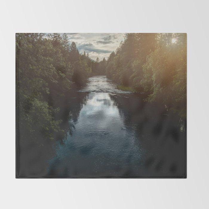 PNW River Run - Pacific Northwest Nature Photography Throw Blanket Gallery Image 2