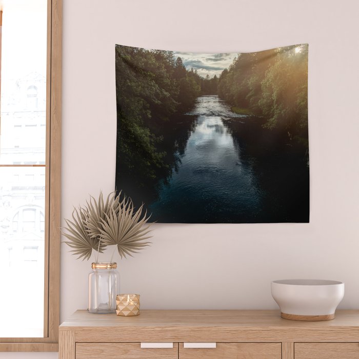 PNW River Run - Pacific Northwest Nature Photography Wall Tapestry Gallery Image 2