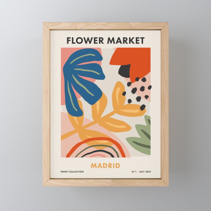 Flower Market Madrid, Abstract Retro Floral Print Mini Art Print Gallery Image 1
