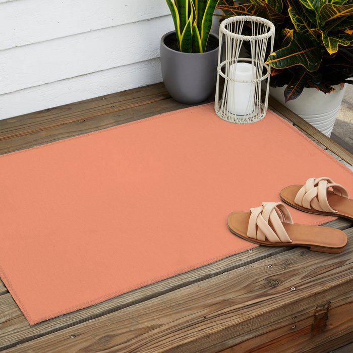Peachy Salmon Peach Solid Colour Outdoor Rug Gallery Image 2