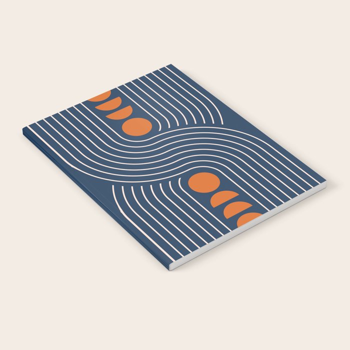 Geometric Lines in Navy and Orange (Rainbow and Moon Phases Abstract) Notebook Gallery Image 1