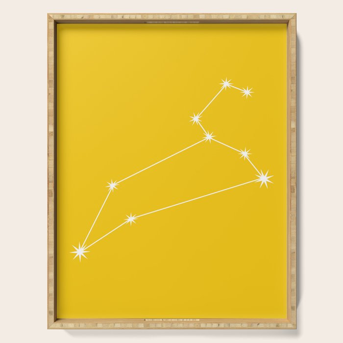 Leo Zodiac Star Constellation Line Art Bright Yellow Serving Tray Gallery Image 1