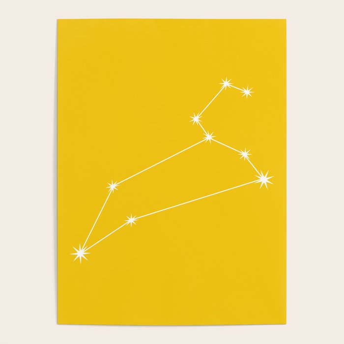 Leo Zodiac Star Constellation Line Art Bright Yellow Poster Gallery Image 4
