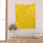 Leo Zodiac Star Constellation Line Art Bright Yellow Wall Tapestry Gallery Image 2