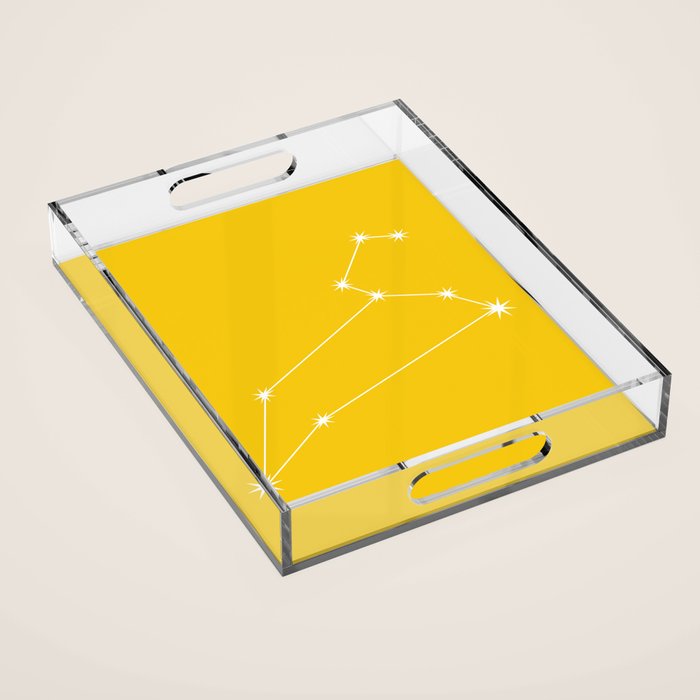 Leo Zodiac Star Constellation Line Art Bright Yellow Acrylic Tray Gallery Image 1