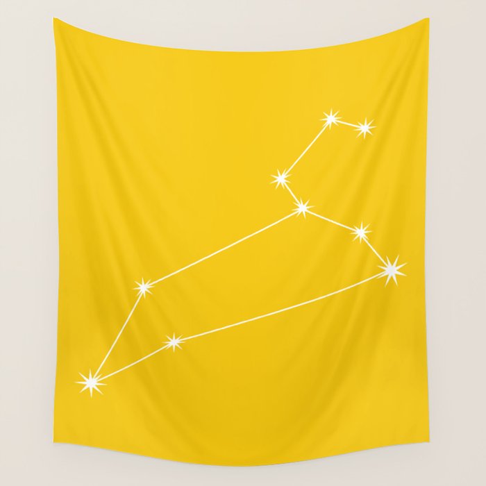 Leo Zodiac Star Constellation Line Art Bright Yellow Wall Tapestry Gallery Image 1