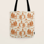 Orange Alien Abduction Toile De Jouy Pattern Tote Bag Gallery Image 1