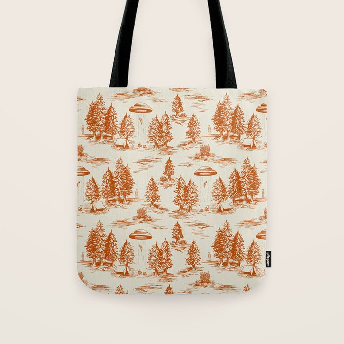 Orange Alien Abduction Toile De Jouy Pattern Tote Bag Gallery Image 1