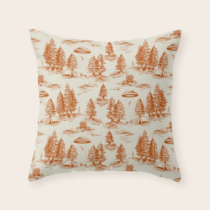 Orange Alien Abduction Toile De Jouy Pattern Throw Pillow Gallery Image 6