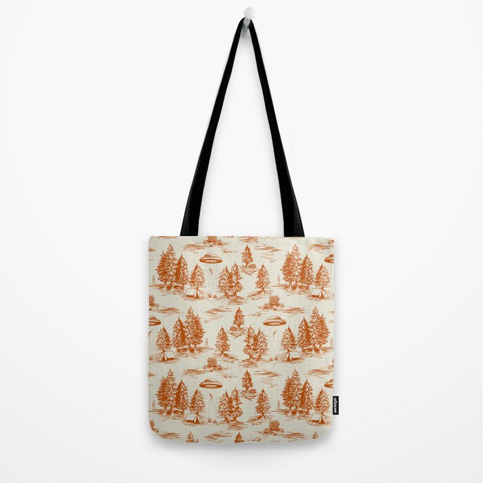 Orange Alien Abduction Toile De Jouy Pattern Tote Bag Gallery Image 2