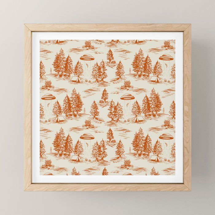 Orange Alien Abduction Toile De Jouy Pattern Mini Art Print Gallery Image 1