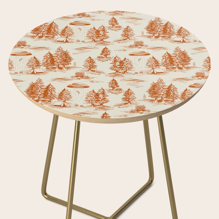 Orange Alien Abduction Toile De Jouy Pattern Side Table Gallery Image 2