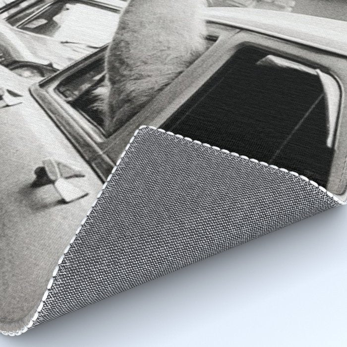 Perfect Pink Bubble Gum Llama taking a New York Taxi black and white photograph Rug Gallery Image 4