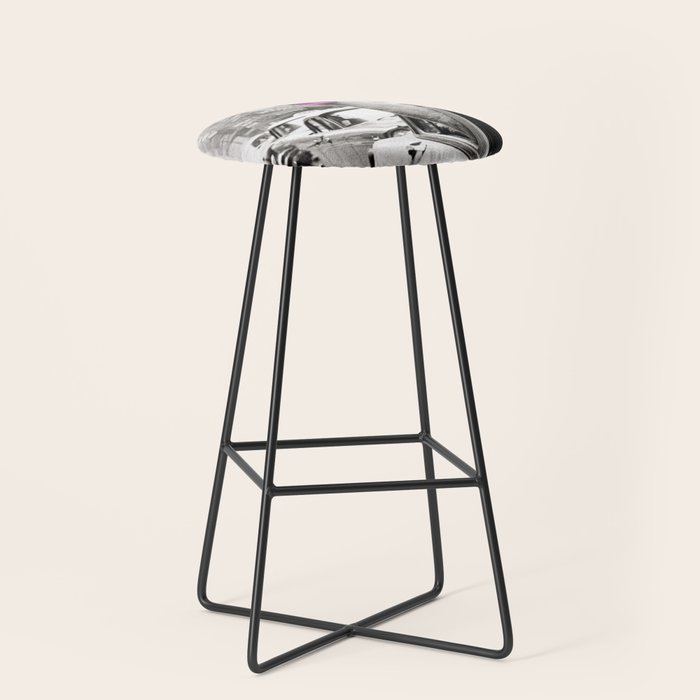 Perfect Pink Bubble Gum Llama taking a New York Taxi black and white photograph Stool Gallery Image 1