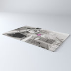 Perfect Pink Bubble Gum Llama taking a New York Taxi black and white photograph Rug Gallery Image 3