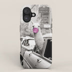 Perfect Pink Bubble Gum Llama taking a New York Taxi black and white photograph iPhone Case Gallery Image 1