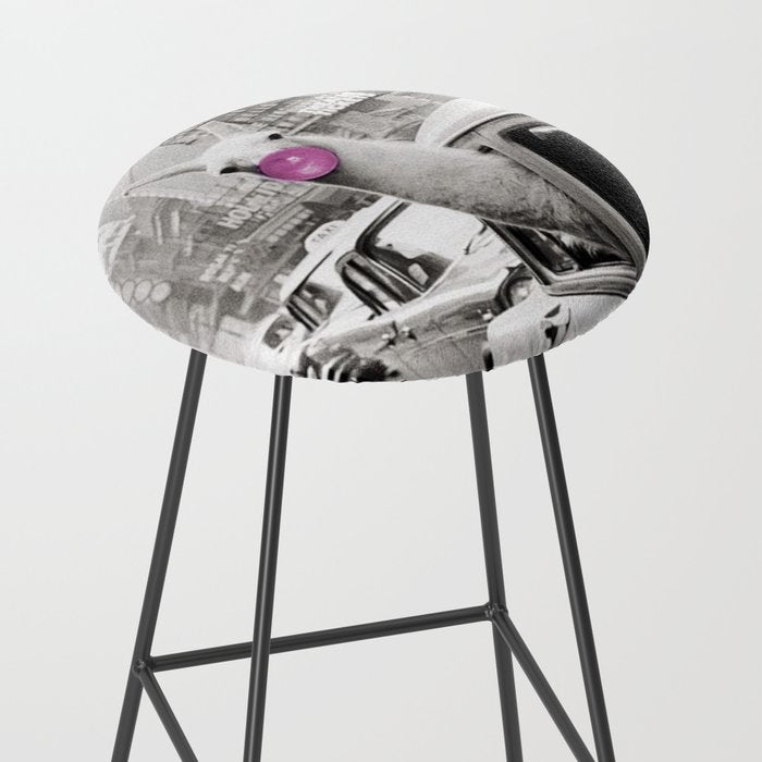 Perfect Pink Bubble Gum Llama taking a New York Taxi black and white photograph Stool Gallery Image 2