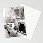 Perfect Pink Bubble Gum Llama taking a New York Taxi black and white photograph Stationery Card Gallery Image 2