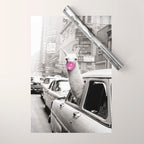 Perfect Pink Bubble Gum Llama taking a New York Taxi black and white photograph Wrapping Paper Gallery Image 1