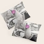 Perfect Pink Bubble Gum Llama taking a New York Taxi black and white photograph Pillow Sham Gallery Image 3