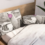 Perfect Pink Bubble Gum Llama taking a New York Taxi black and white photograph Pillow Sham Gallery Image 2