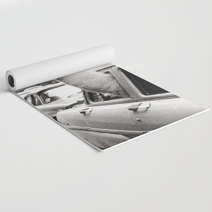 Perfect Pink Bubble Gum Llama taking a New York Taxi black and white photograph Yoga Mat Gallery Image 2