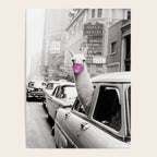 Perfect Pink Bubble Gum Llama taking a New York Taxi black and white photograph Poster Gallery Image 4