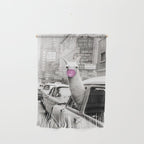 Perfect Pink Bubble Gum Llama taking a New York Taxi black and white photograph Wall Hanging Gallery Image 1