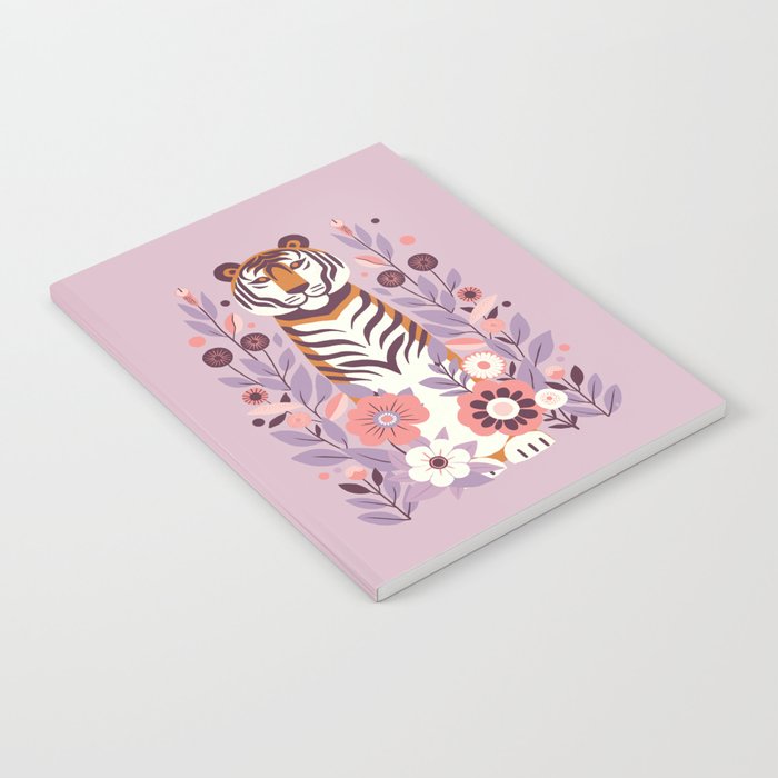 Serene Tiger in Blooming Garden - Pastel Floral Illustration Notebook Gallery Image 2