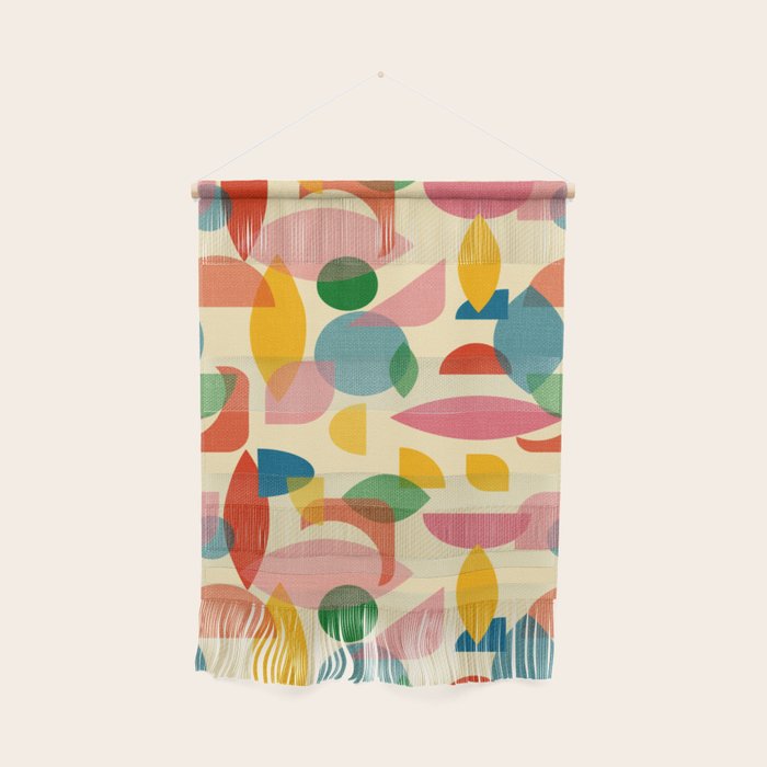 Retro Abstract Geometric Pattern with Bright Colorful Shapes and Fabric Texture Wall Hanging Gallery Image 1