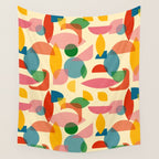 Retro Abstract Geometric Pattern with Bright Colorful Shapes and Fabric Texture Wall Tapestry Gallery Image 4