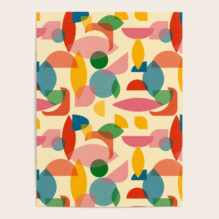 Retro Abstract Geometric Pattern with Bright Colorful Shapes and Fabric Texture Poster Gallery Image 4