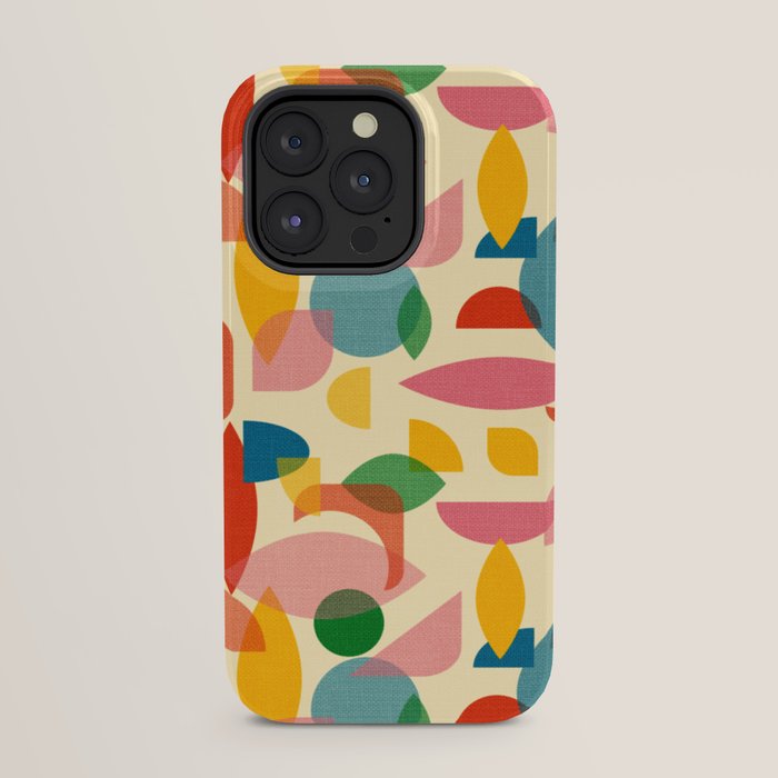 Retro Abstract Geometric Pattern with Bright Colorful Shapes and Fabric Texture iPhone Case Gallery Image 31