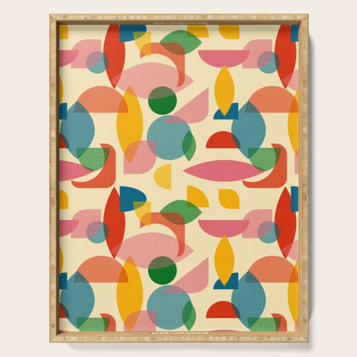 Retro Abstract Geometric Pattern with Bright Colorful Shapes and Fabric Texture Serving Tray Gallery Image 1