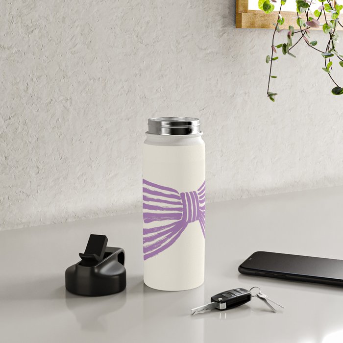 Violet Stripe Bow Ribbon Water Bottle Gallery Image 4