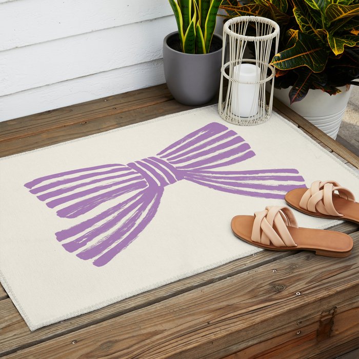Violet Stripe Bow Ribbon Outdoor Rug Gallery Image 2