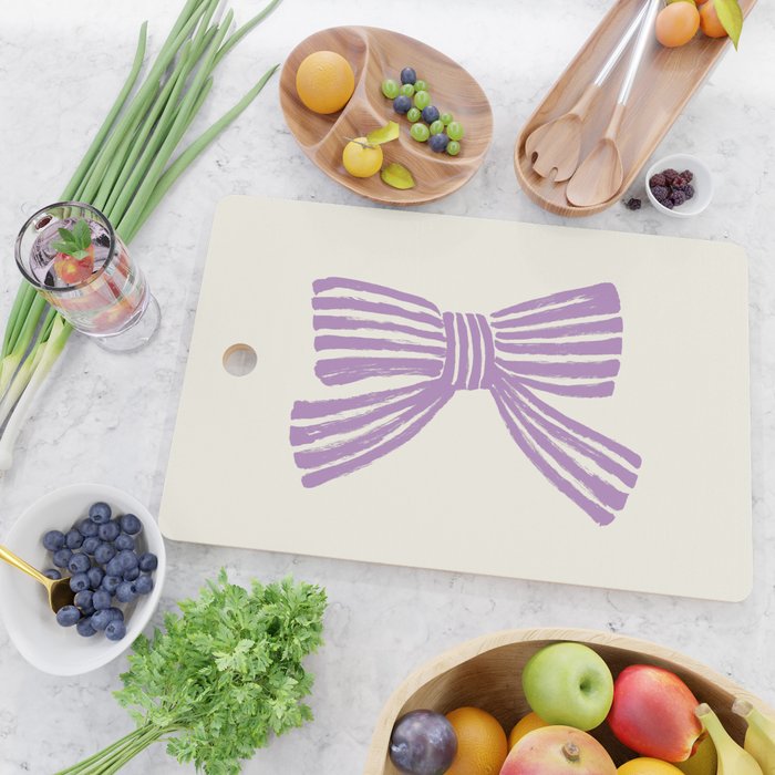 Violet Stripe Bow Ribbon Cutting Board Gallery Image 2