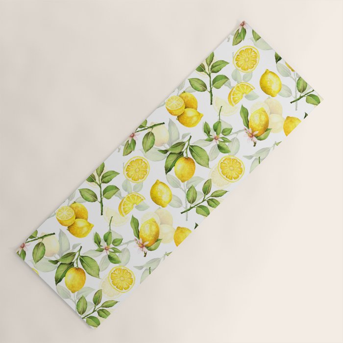 mediterranean summer lemon branches on white Yoga Mat Gallery Image 1