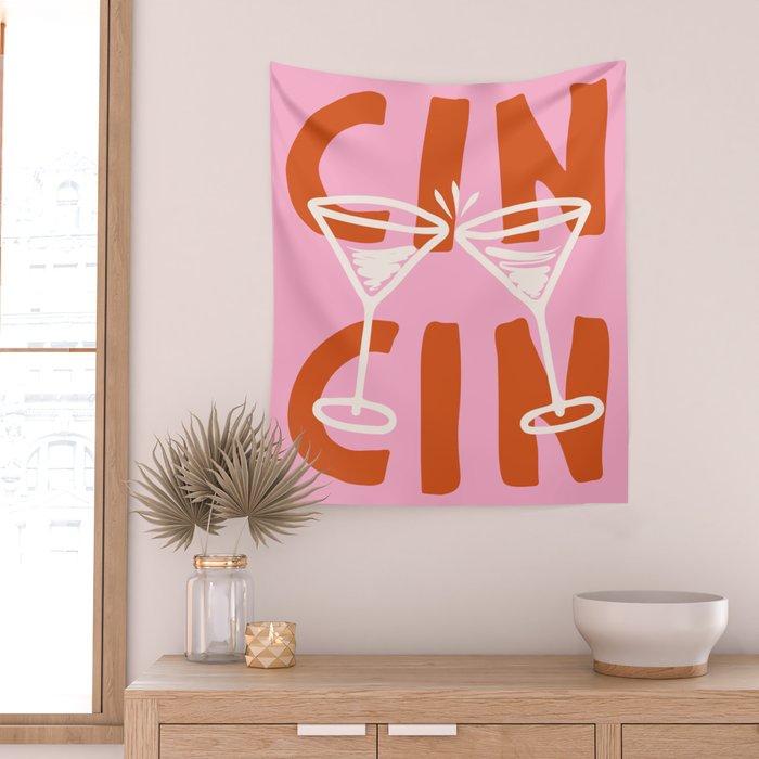 Cin Cin Cheers Martini Cocktail Print Wall Tapestry Gallery Image 2