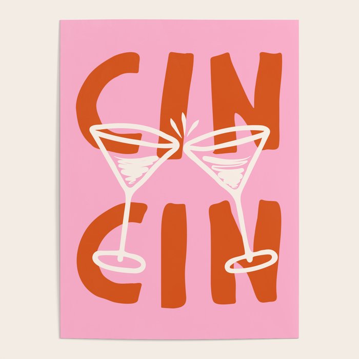 Cin Cin Cheers Martini Cocktail Print Poster Gallery Image 1