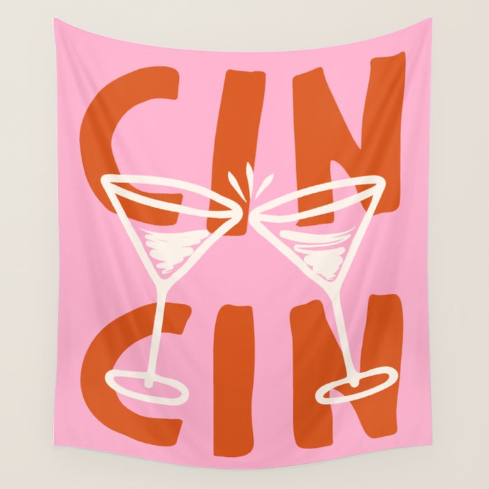 Cin Cin Cheers Martini Cocktail Print Wall Tapestry Gallery Image 1