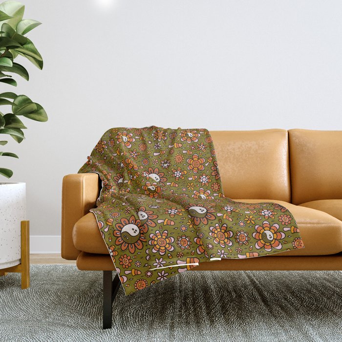 Candy Corn Flower Print Throw Blanket Gallery Image 1
